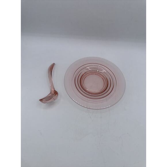 Pink Depression Plate 6” With Small Spoon - Picture 3 of 4